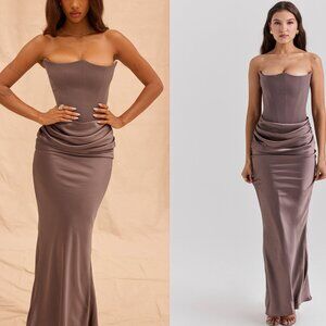 House of Cb ‘Persephone’ Smoke Strapless Corset Maxi Dress NWOT